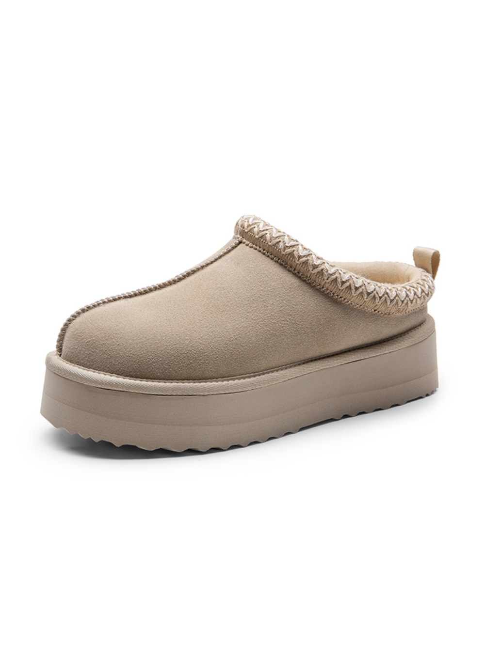 Cozy Suede Slip-On Indoor Platform Slippers in Taupe